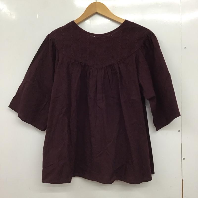サマンサモスモス Samansa Mos2 カットソー 半袖 半袖シャツ フロントボタン ノーカラーシャツ FREE 刺繍 えんじ / ワインレッド / dark red レディース USED 古着 中古 10152992