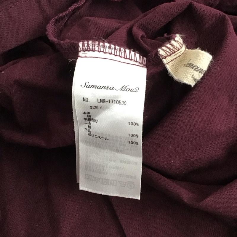 サマンサモスモス Samansa Mos2 カットソー 半袖 半袖シャツ フロントボタン ノーカラーシャツ FREE 刺繍 えんじ / ワインレッド / dark red レディース USED 古着 中古 10152992