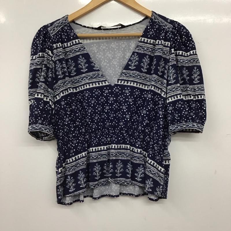 ザラ ZARA カットソー 半袖 S 総柄 紺 / ネイビー / navy レディース USED 古着 中古 10153008