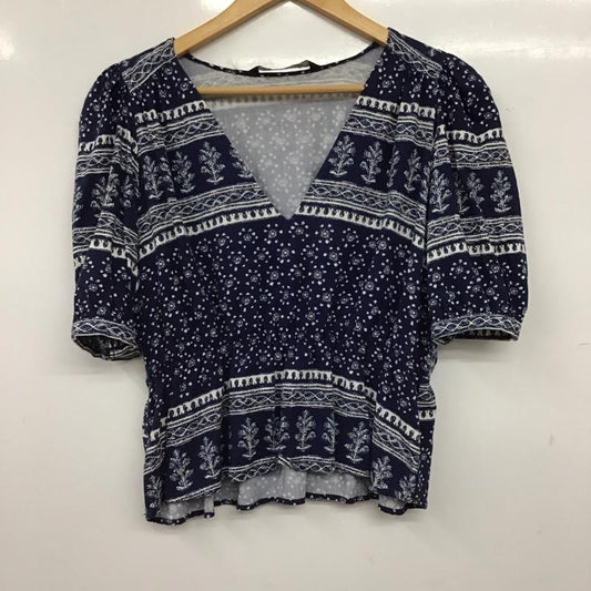 ザラ ZARA カットソー 半袖 S 総柄 紺 / ネイビー / navy レディース USED 古着 中古 10153008