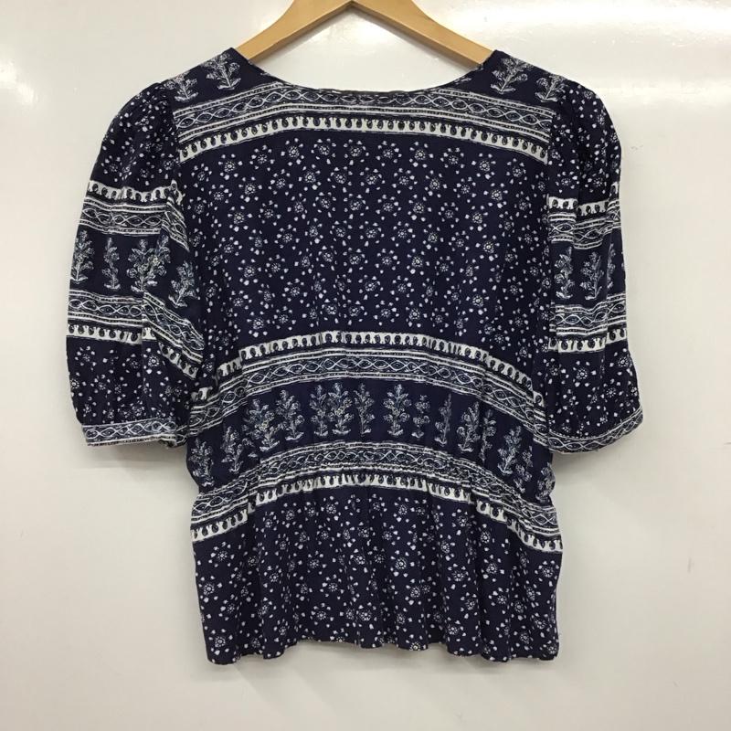 ザラ ZARA カットソー 半袖 S 総柄 紺 / ネイビー / navy レディース USED 古着 中古 10153008