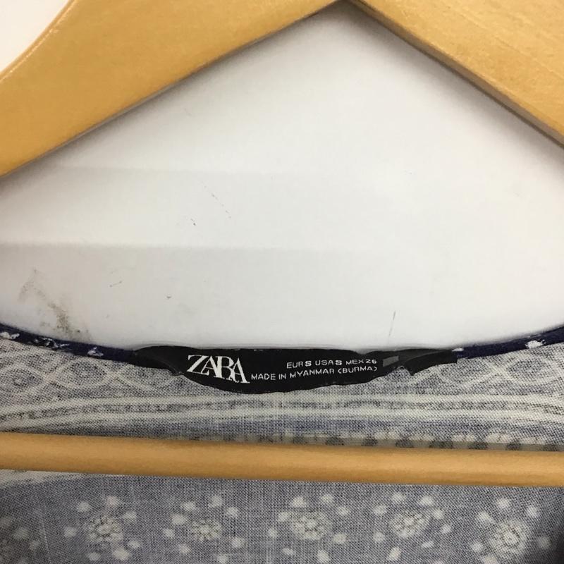 ザラ ZARA カットソー 半袖 S 総柄 紺 / ネイビー / navy レディース USED 古着 中古 10153008