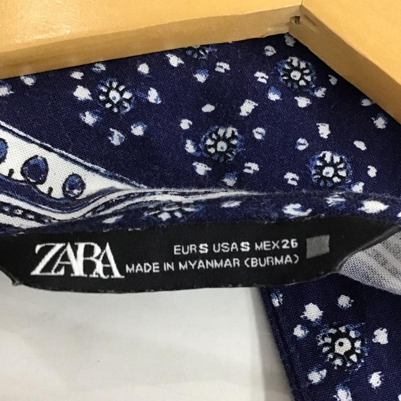 ザラ ZARA カットソー 半袖 S 総柄 紺 / ネイビー / navy レディース USED 古着 中古 10153008