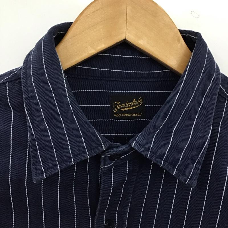 テンダーロイン TENDERLOIN シャツ、ブラウス 長袖 長袖シャツ ストライプシャツ カラーシャツ M ロゴ、文字 紺 / ネイビー / navy メンズ USED 古着 中古 10153018