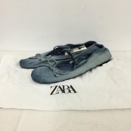ザラ ZARA シューズ バレエシューズ 1529 210 017 デニムバレエシューズ リボン タグ付き 38 無地 水色 / ライトブルー / レディース USED 古着 中古 10153080