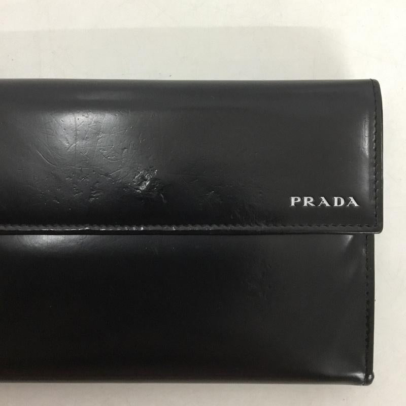 プラダ PRADA 財布 二つ折り ロゴ、文字 黒 / ブラック / black レディース USED 古着 中古 10153090