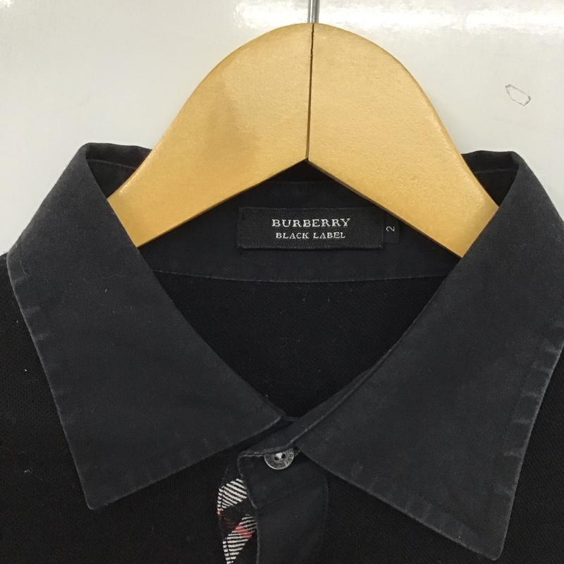 バーバリーブラックレーベル BURBERRY BLACK LABEL ポロシャツ 半袖 半袖ポロシャツ カラーシャツ 半袖カットソー 2 ロゴ、文字 黒 / ブラック / black メンズ USED 古着 中古 10153205