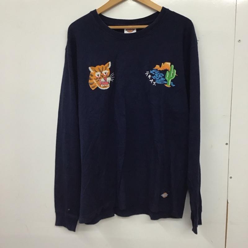 ディッキーズ Dickies カットソー 長袖 長袖カットソー 刺繍カットソー クルーネック XL 刺繍 紺 / ネイビー / navy メンズ USED 古着 中古 10153215