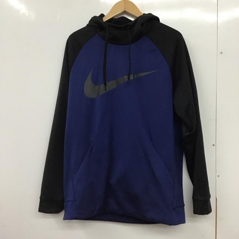 ナイキ NIKE パーカー 長袖 長袖プルオーバーパーカー スポーツウェア L ロゴ、文字 黒 / ブラック / black X 青 / ブルー / blue メンズ USED 古着 中古 10153220