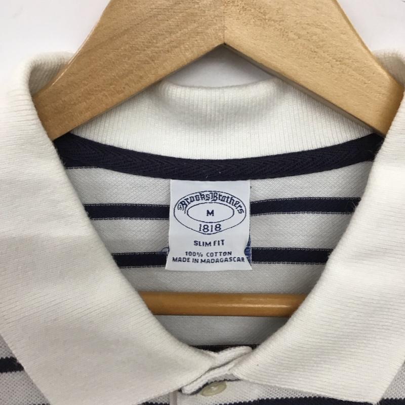 ブルックスブラザーズ BROOKS BROTHERS ポロシャツ 半袖 半袖ポロシャツ カラーシャツ 半袖カットソー M ボーダー柄 白 / ホワイト / white X 紺 / ネイビー / navy メンズ USED 古着 中古 10153231
