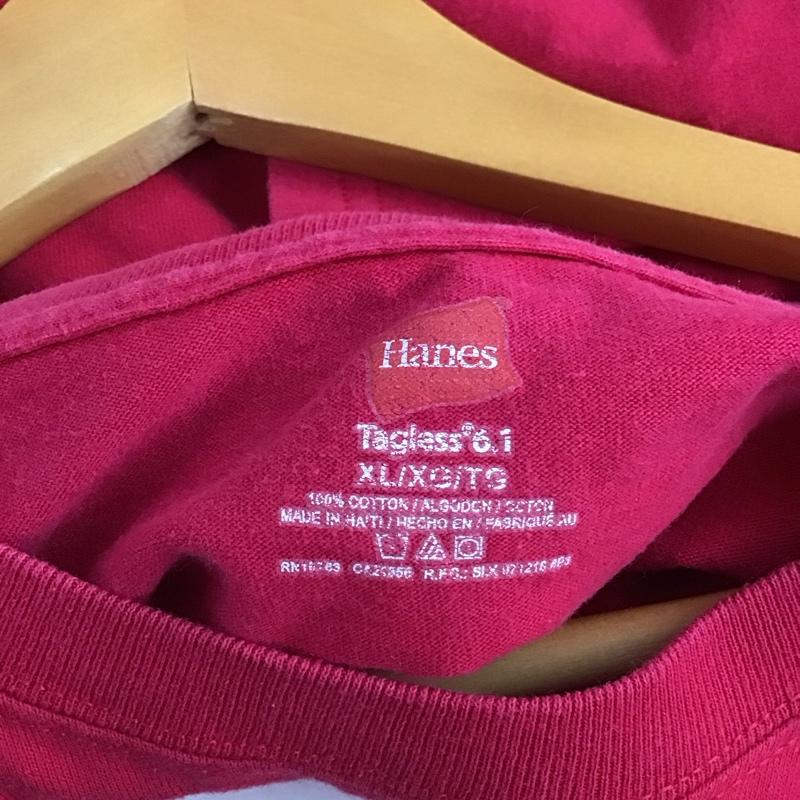 ヘインズ HANES Tシャツ 半袖 半袖カットソー プリントTシャツ クルーネックカットソー XL ロゴ、文字 赤 / レッド / red メンズ USED 古着 中古 10153265