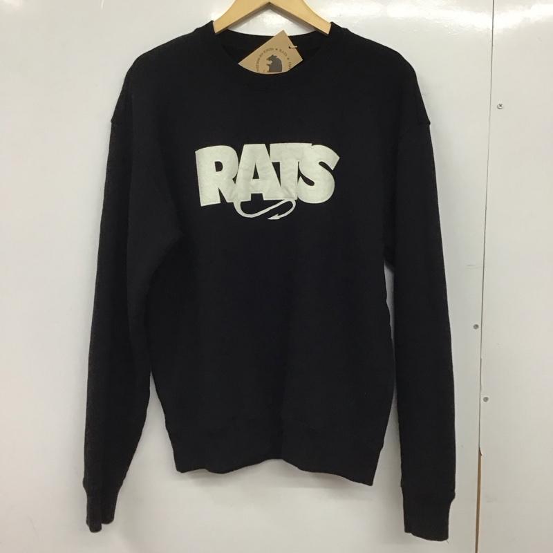 ラッツ RATS トレーナー 長袖 長袖トレーナー スウェット クルーネック プルオーバー M ロゴ、文字 黒 / ブラック / black メンズ USED 古着 中古 10153273