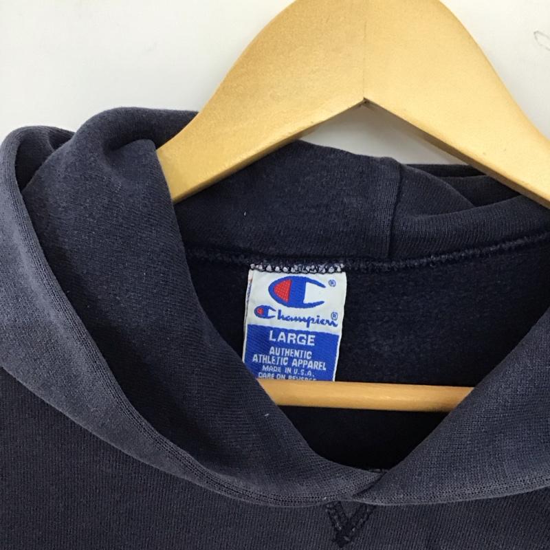 チャンピオン Campion パーカー 長袖 長袖パーカー プルオーバーパーカー スウェット L ロゴ、文字 紺 / ネイビー / navy メンズ USED 古着 中古 10153277