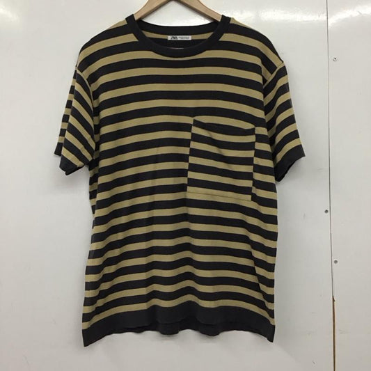 ザラ ZARA Tシャツ 半袖 半袖カットソー プリントTシャツ クルーネックカットソー M ボーダー柄 ベージュ / ベージュ / beige X 紺 / ネイビー / navy メンズ USED 古着 中古 10153290