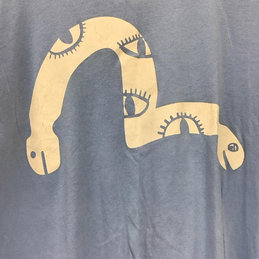 エヴィス EVISU Tシャツ 半袖 半袖カットソー プリントTシャツ クルーネックカットソー 42 ロゴ、文字 水色 / ライトブルー / メンズ USED 古着 中古 10153295