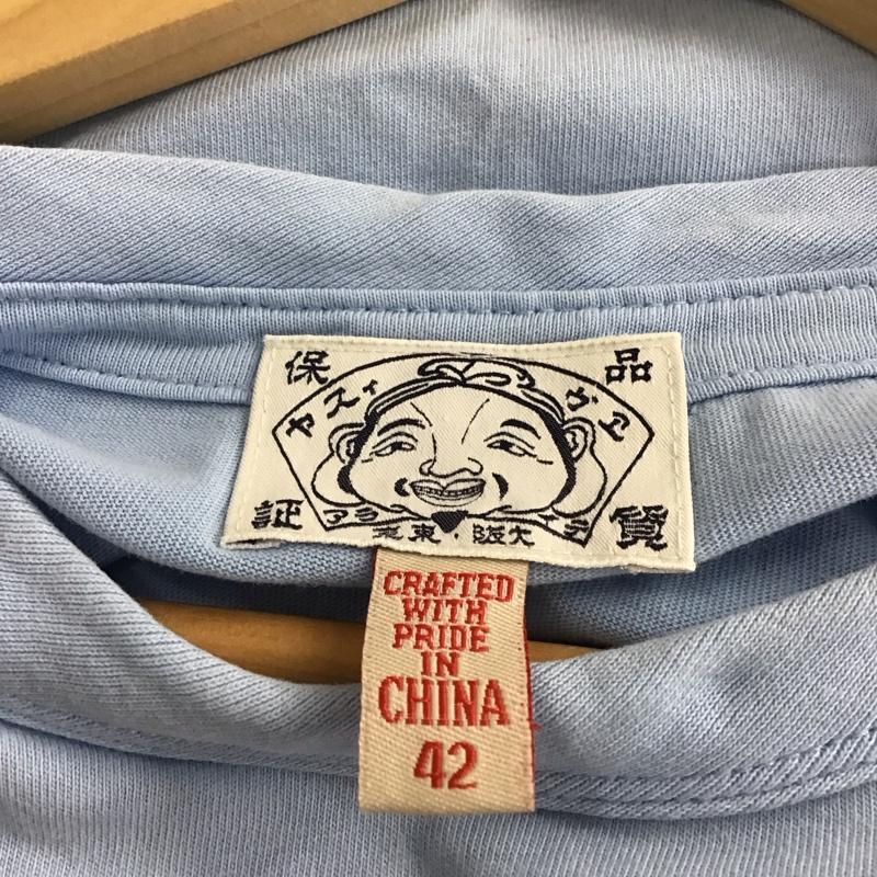 エヴィス EVISU Tシャツ 半袖 半袖カットソー プリントTシャツ クルーネックカットソー 42 ロゴ、文字 水色 / ライトブルー / メンズ USED 古着 中古 10153295