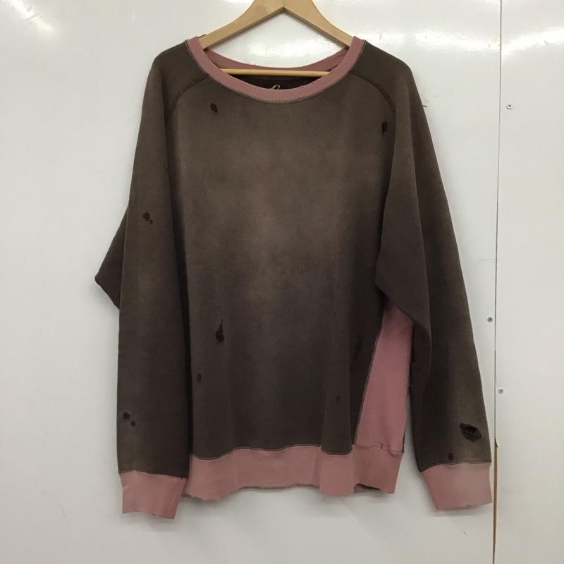 ニードルス Needles トレーナー 長袖 pu292 長袖トレーナー スウェット クルーネック プルオーバー 2ToneCrewneck L ダメージ加工 桃 / ピンク / pink メンズ USED 古着 中古 10153297