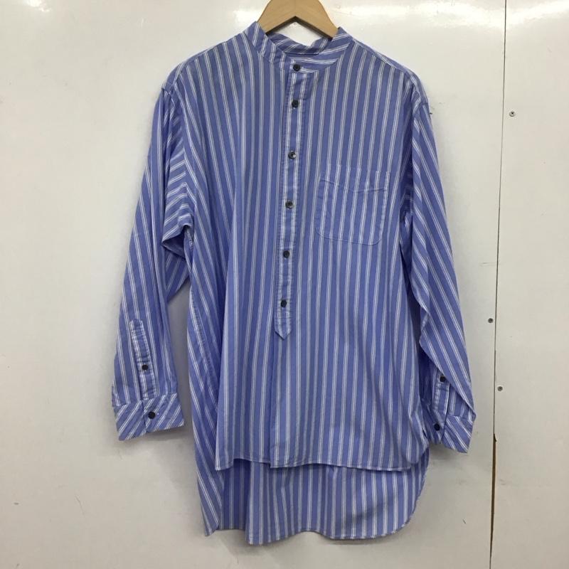 グリーンレーベルリラクシング green label relaxing シャツ、ブラウス 長袖 長袖シャツ ストライプシャツ ノーカラーシャツ L ストライプ 白 / ホワイト / white X 水色 / ライトブルー / メンズ USED 古着 中古 10153319
