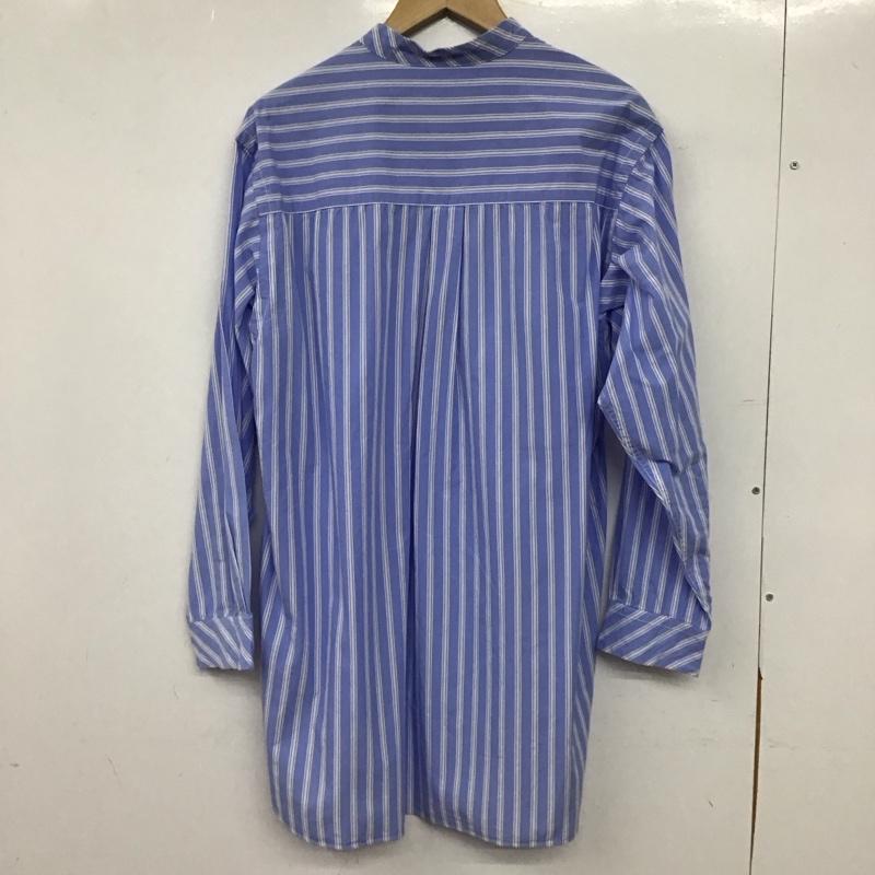 グリーンレーベルリラクシング green label relaxing シャツ、ブラウス 長袖 長袖シャツ ストライプシャツ ノーカラーシャツ L ストライプ 白 / ホワイト / white X 水色 / ライトブルー / メンズ USED 古着 中古 10153319