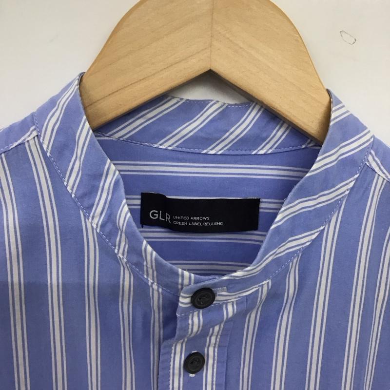 グリーンレーベルリラクシング green label relaxing シャツ、ブラウス 長袖 長袖シャツ ストライプシャツ ノーカラーシャツ L ストライプ 白 / ホワイト / white X 水色 / ライトブルー / メンズ USED 古着 中古 10153319
