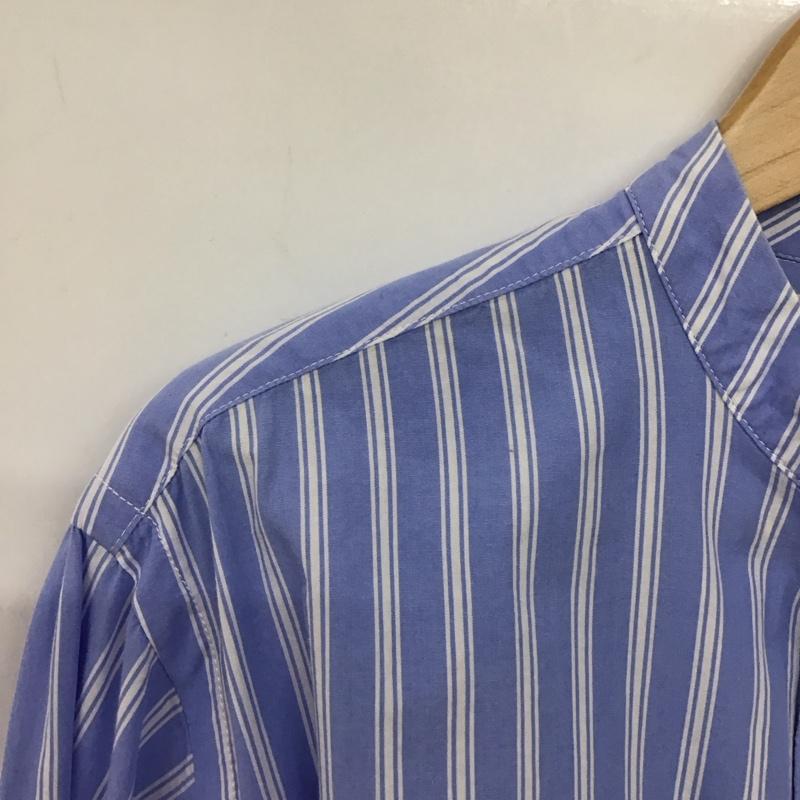 グリーンレーベルリラクシング green label relaxing シャツ、ブラウス 長袖 長袖シャツ ストライプシャツ ノーカラーシャツ L ストライプ 白 / ホワイト / white X 水色 / ライトブルー / メンズ USED 古着 中古 10153319