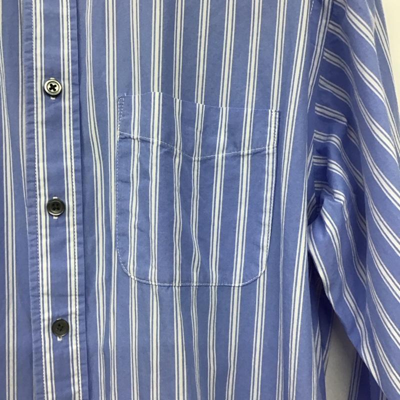グリーンレーベルリラクシング green label relaxing シャツ、ブラウス 長袖 長袖シャツ ストライプシャツ ノーカラーシャツ L ストライプ 白 / ホワイト / white X 水色 / ライトブルー / メンズ USED 古着 中古 10153319