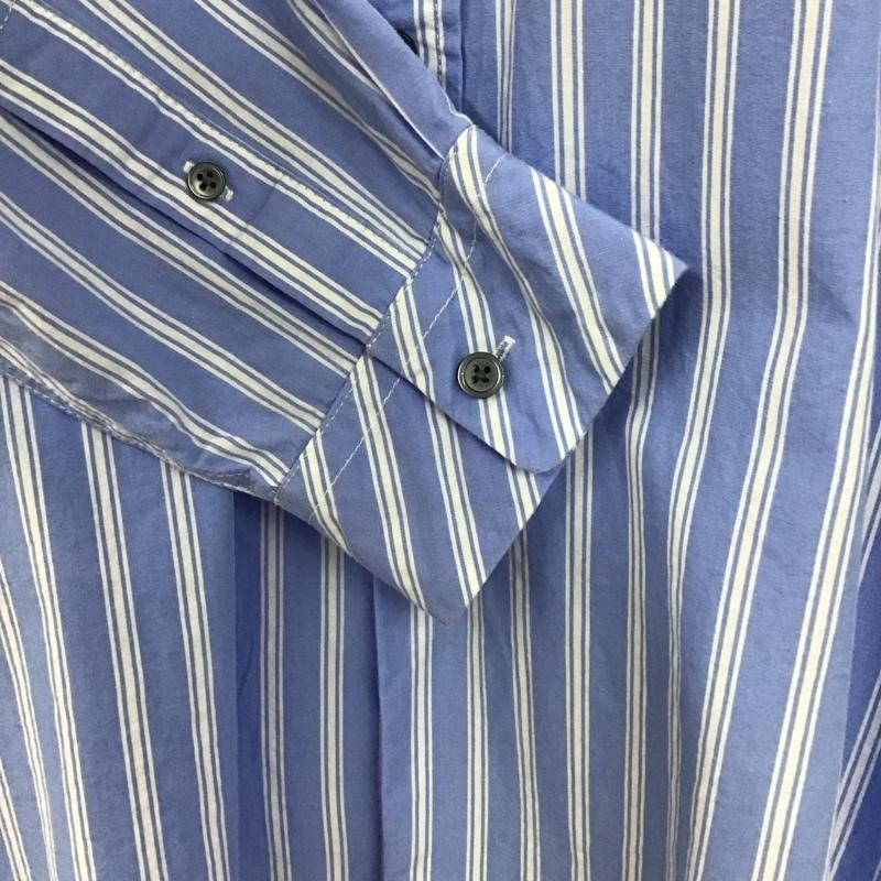 グリーンレーベルリラクシング green label relaxing シャツ、ブラウス 長袖 長袖シャツ ストライプシャツ ノーカラーシャツ L ストライプ 白 / ホワイト / white X 水色 / ライトブルー / メンズ USED 古着 中古 10153319