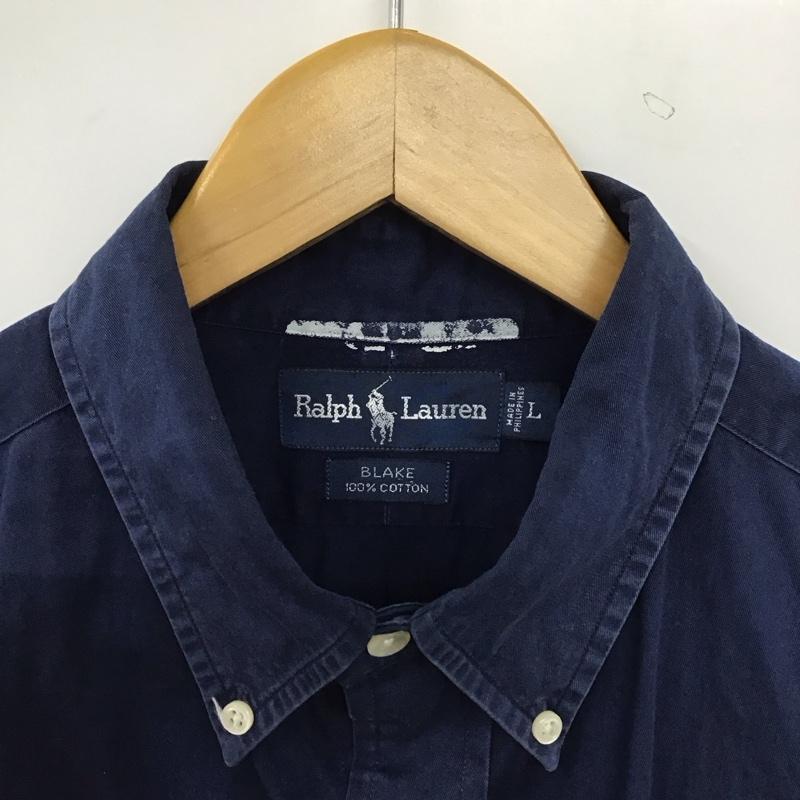 ラルフローレン RALPHLAUREN シャツ、ブラウス 長袖 長袖シャツ 無地シャツ カラーシャツ ボタンダウンシャツ L ロゴ、文字 紺 / ネイビー / navy メンズ USED 古着 中古 10153322