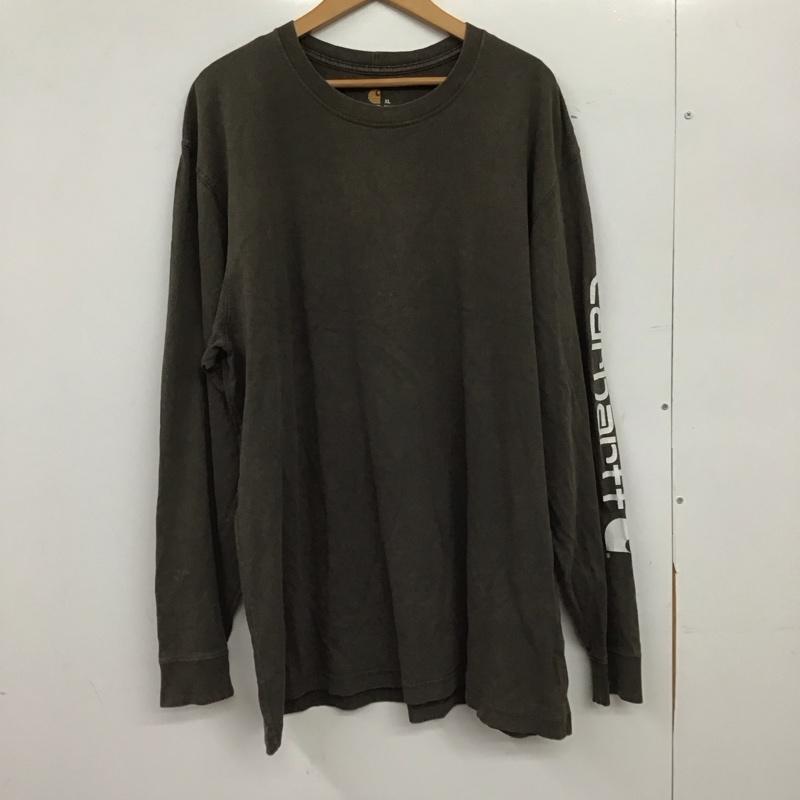 カーハート Carhartt カットソー 長袖 長袖カットソー プリントカットソー クルーネック XL プリント 茶 / ブラウン / brown メンズ USED 古着 中古 10153344