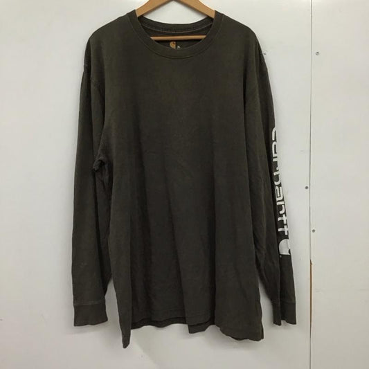 カーハート Carhartt カットソー 長袖 長袖カットソー プリントカットソー クルーネック XL プリント 茶 / ブラウン / brown メンズ USED 古着 中古 10153344
