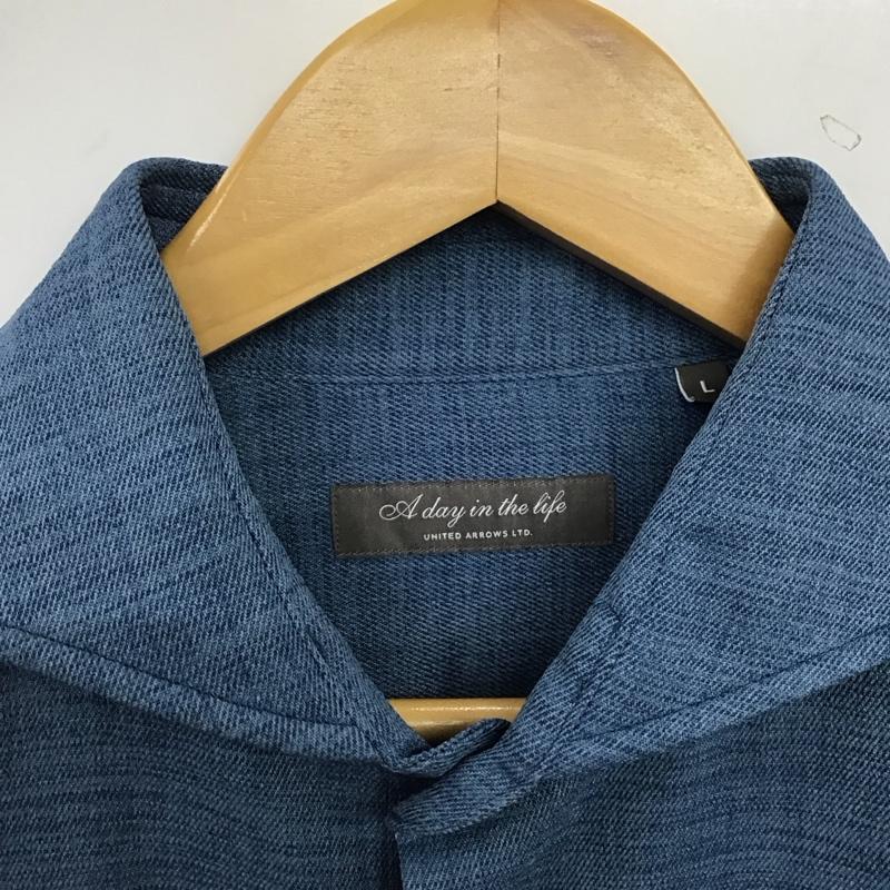 アデイインザライフ ユナイテッドアローズ A day in the life UNITED ARROWS シャツ、ブラウス 長袖 6111-699-0570 リネンライク スラブ ツイル カッタウェイシャツ L 無地 青 / ブルー / blue メンズ USED 古着 中古 10153356