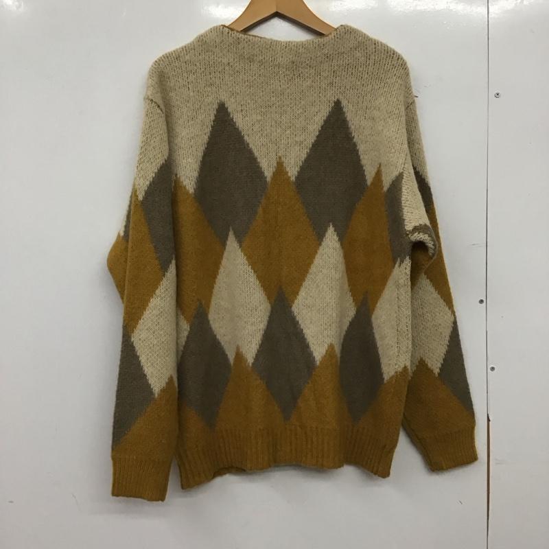 ナノユニバース nano・universe カーディガン 長袖 672-3222204 アーガイルワイドカーディガン M アーガイル柄 ベージュ / ベージュ / beige X マスタード / マスタード / メンズ USED 古着 中古 10153359