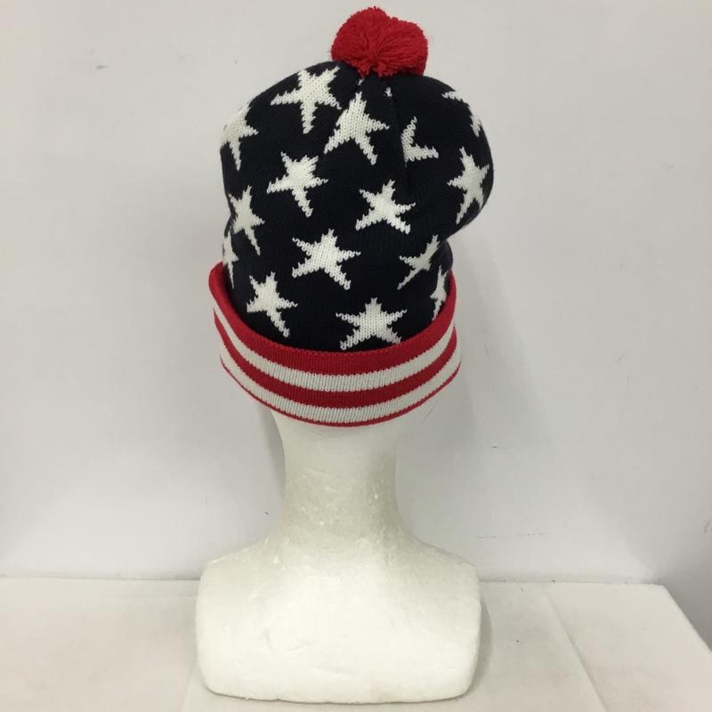 ステューシー STUSSY 帽子 ニット帽 星条旗 ポンポン付き 総柄 紺 / ネイビー / navy X 白 / ホワイト / white X 赤 / レッド / red メンズ USED 古着 中古 10153379