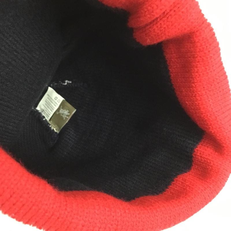 ステューシー STUSSY 帽子 ニット帽 星条旗 ポンポン付き 総柄 紺 / ネイビー / navy X 白 / ホワイト / white X 赤 / レッド / red メンズ USED 古着 中古 10153379