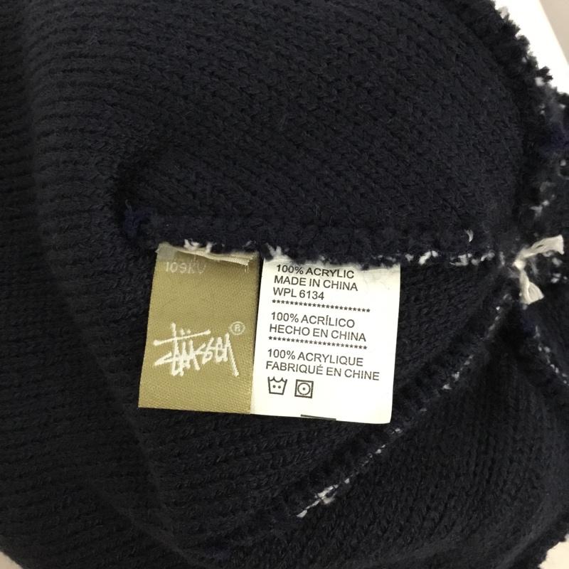 ステューシー STUSSY 帽子 ニット帽 星条旗 ポンポン付き 総柄 紺 / ネイビー / navy X 白 / ホワイト / white X 赤 / レッド / red メンズ USED 古着 中古 10153379