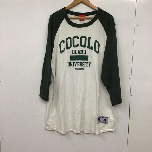 チャンピオン Champion カットソー 長袖 長袖カットソー ラグラン クルーネックカットソー プリントTシャツ XL ロゴ、文字 白 / ホワイト / white X カーキ / カーキ / khaki メンズ USED 古着 中古 10153403