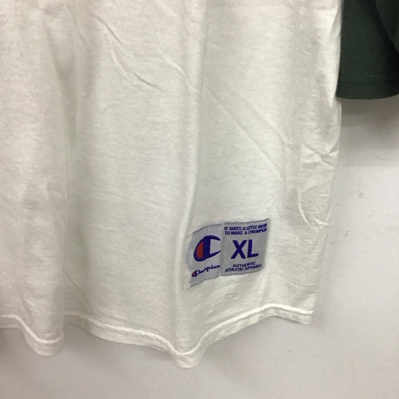 チャンピオン Champion カットソー 長袖 長袖カットソー ラグラン クルーネックカットソー プリントTシャツ XL ロゴ、文字 白 / ホワイト / white X カーキ / カーキ / khaki メンズ USED 古着 中古 10153403