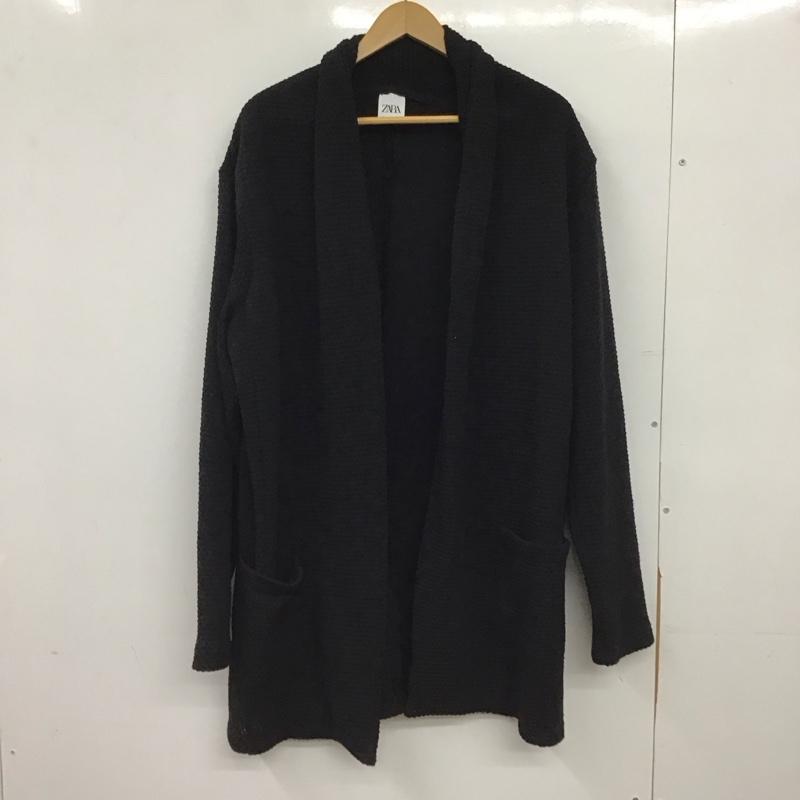 ザラ ZARA カーディガン 長袖 長袖カーディガン 前開き ノーカラー ニット L 無地 ダークグレー / ダークグレー / メンズ USED 古着 中古 10153404