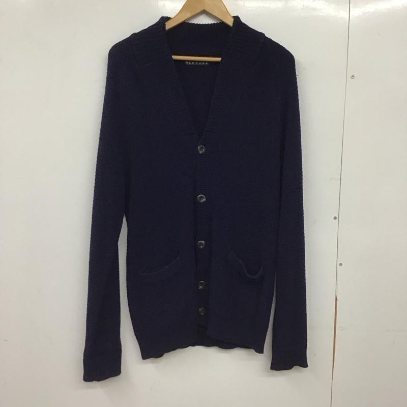 バーニーズ ニューヨーク BARNEYS NEWYORK カーディガン 長袖 長袖ニットカーディガン 前ボタン ノーカラー M 無地 紺 / ネイビー / navy メンズ USED 古着 中古 10153411
