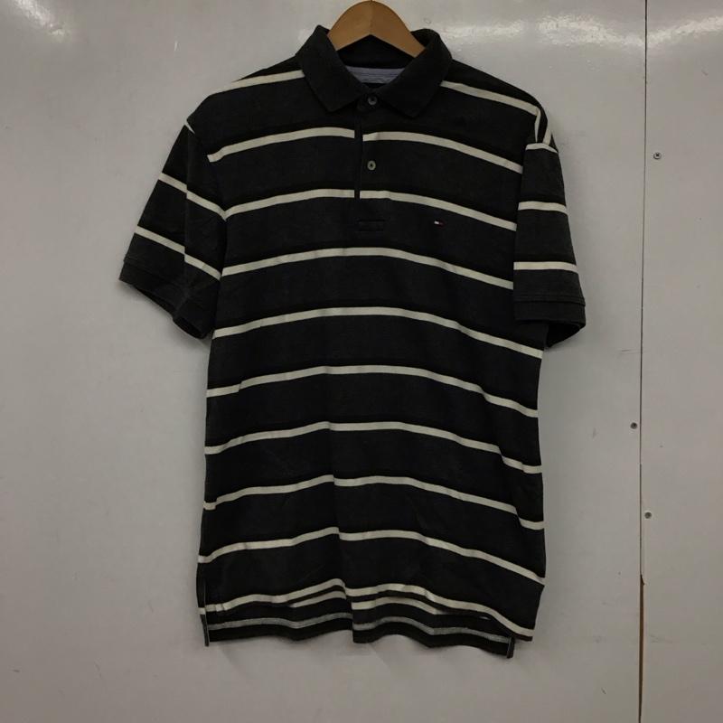 トミーヒルフィガー TOMMY HILFIGER ポロシャツ 半袖 半袖ポロシャツ カラーシャツ 半袖カットソー M ボーダー柄 灰 / グレー / gray メンズ USED 古着 中古 10153415