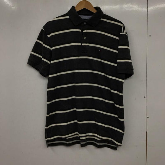 トミーヒルフィガー TOMMY HILFIGER ポロシャツ 半袖 半袖ポロシャツ カラーシャツ 半袖カットソー M ボーダー柄 灰 / グレー / gray メンズ USED 古着 中古 10153415