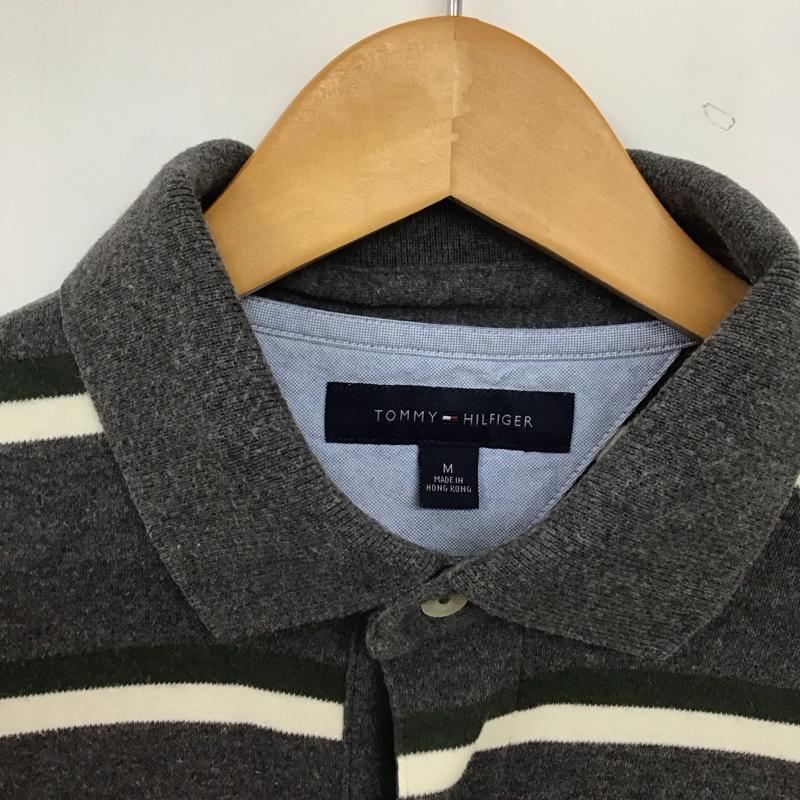 トミーヒルフィガー TOMMY HILFIGER ポロシャツ 半袖 半袖ポロシャツ カラーシャツ 半袖カットソー M ボーダー柄 灰 / グレー / gray メンズ USED 古着 中古 10153415