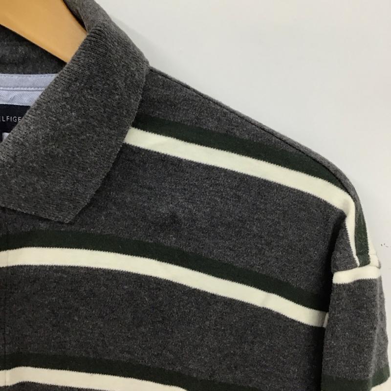 トミーヒルフィガー TOMMY HILFIGER ポロシャツ 半袖 半袖ポロシャツ カラーシャツ 半袖カットソー M ボーダー柄 灰 / グレー / gray メンズ USED 古着 中古 10153415