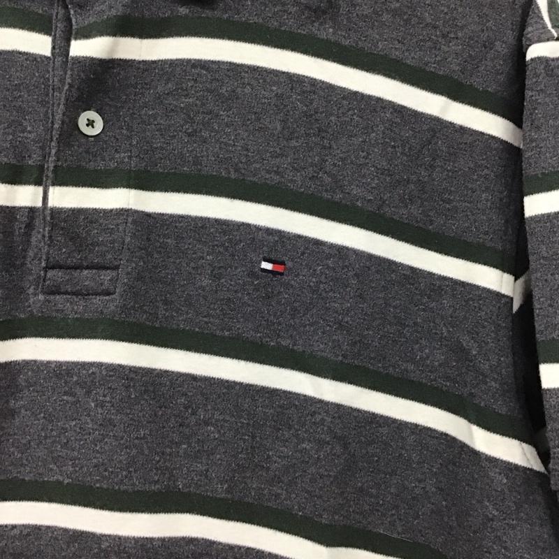 トミーヒルフィガー TOMMY HILFIGER ポロシャツ 半袖 半袖ポロシャツ カラーシャツ 半袖カットソー M ボーダー柄 灰 / グレー / gray メンズ USED 古着 中古 10153415