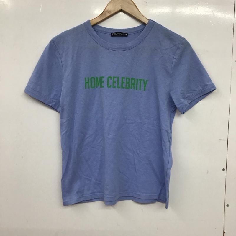 ザラ ZARA Tシャツ 半袖 半袖カットソー プリントTシャツ クルーネックカットソー M ロゴ、文字 水色 / ライトブルー / レディース USED 古着 中古 10153444