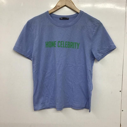 ザラ ZARA Tシャツ 半袖 半袖カットソー プリントTシャツ クルーネックカットソー M ロゴ、文字 水色 / ライトブルー / レディース USED 古着 中古 10153444