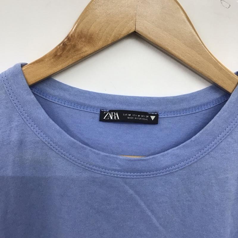 ザラ ZARA Tシャツ 半袖 半袖カットソー プリントTシャツ クルーネックカットソー M ロゴ、文字 水色 / ライトブルー / レディース USED 古着 中古 10153444