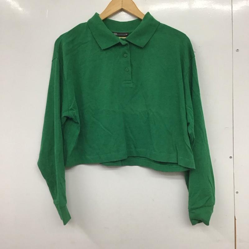 ザラ ZARA ポロシャツ 長袖 長袖ポロシャツ 長袖カットソー カラーシャツ L 無地 緑 / グリーン / green レディース USED 古着 中古 10153450