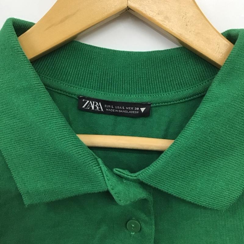 ザラ ZARA ポロシャツ 長袖 長袖ポロシャツ 長袖カットソー カラーシャツ L 無地 緑 / グリーン / green レディース USED 古着 中古 10153450