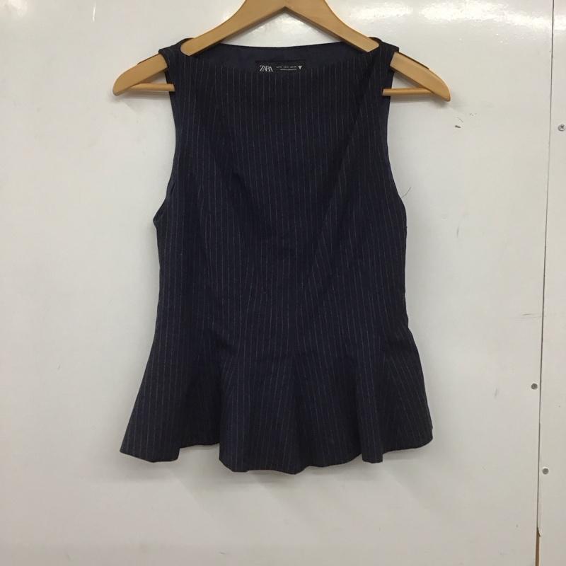 ザラ ZARA カットソー 半袖 ノースリーブカットソー プルオーバー S ストライプ 紺 / ネイビー / navy レディース USED 古着 中古 10153451
